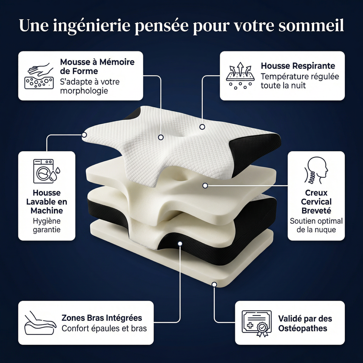 Oreiller Cervical à Mémoire de Forme