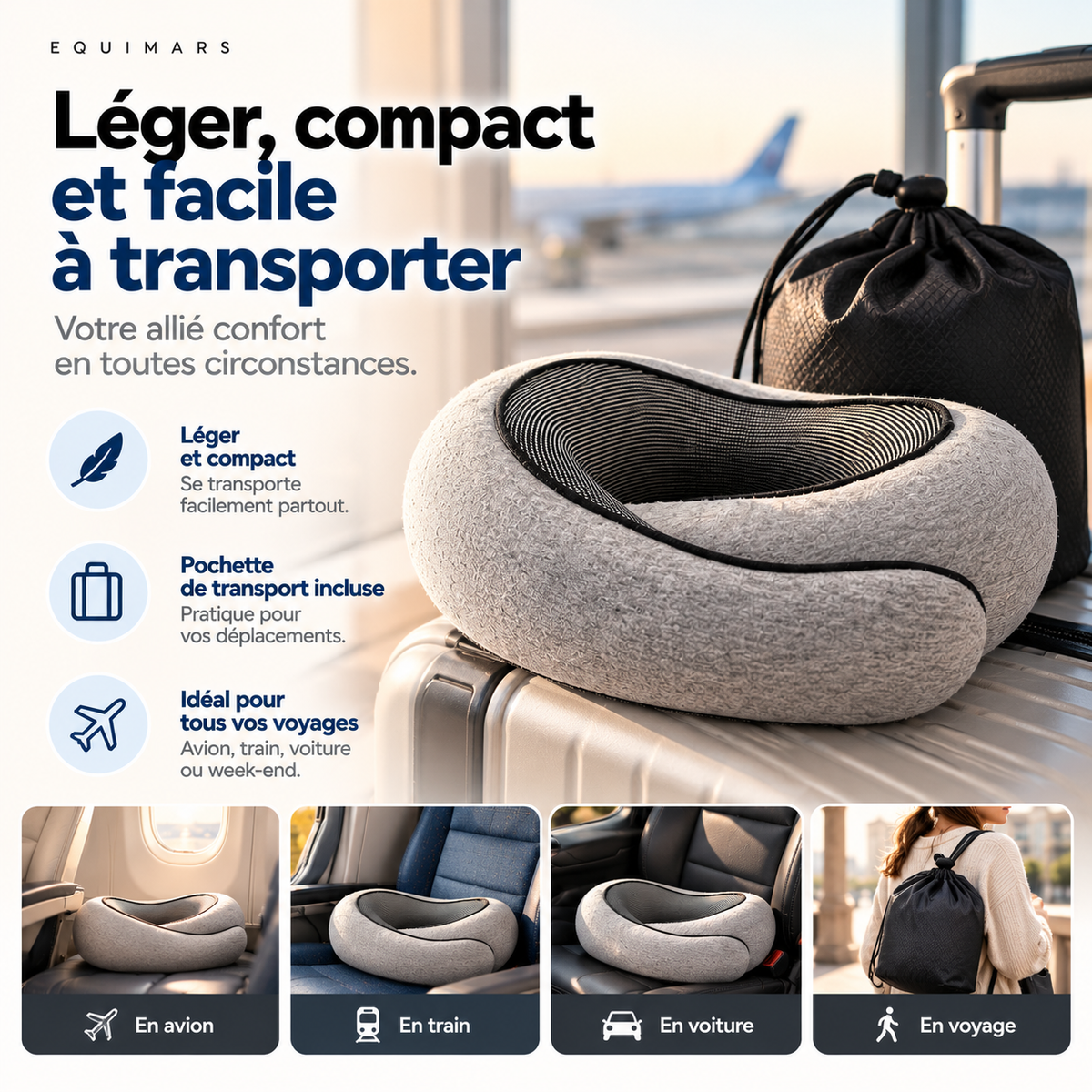 Coussin cervical de voyage ergonomique